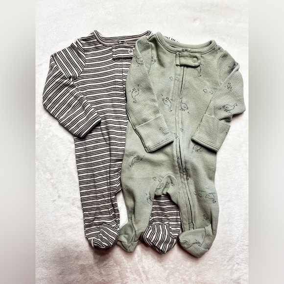 Carter's Black Striped and Green Patterned Footies - Picture 1 of 9
